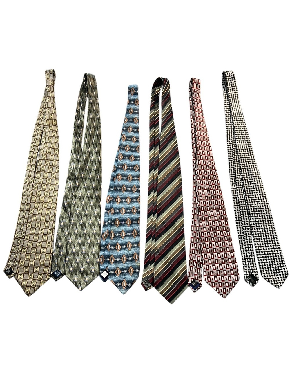 Vintage Bundle 6 Mens Silk Neckties Designer Geometric Lot Size OS